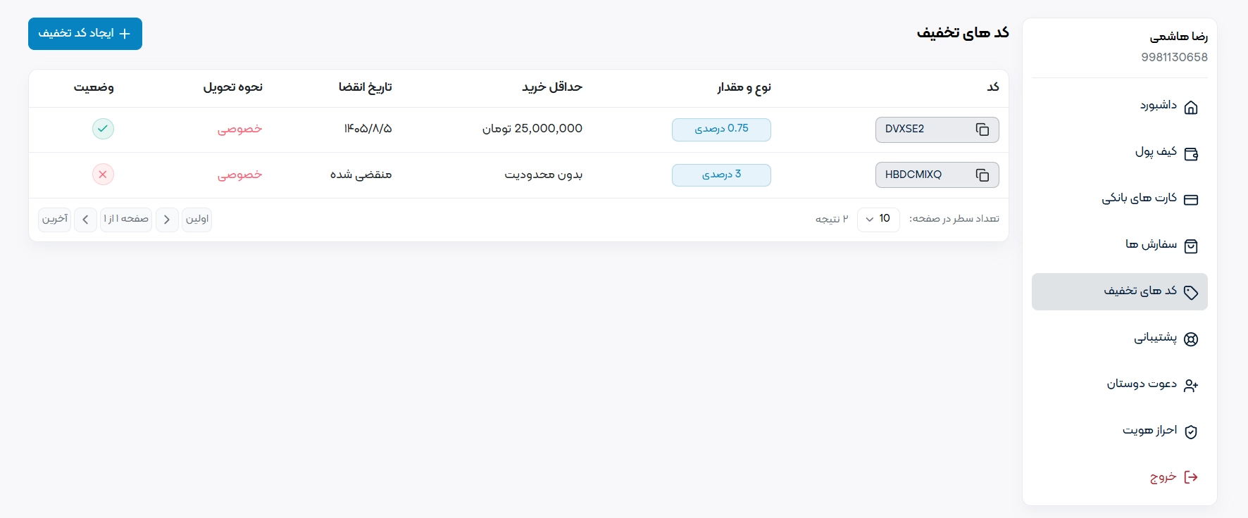 مرحله انتخاب کد تخفیف